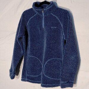 Weird Fish Navy Blue Fleece Sherpa Teddy 1/4 Zip Mock Neck Sweater UK 12